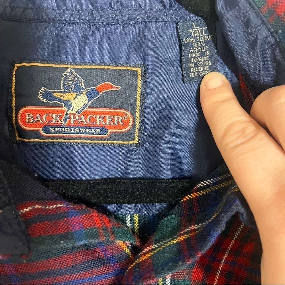 VTG 90s Backpacker Sportswear Mens Large Tall Tartan Plaid Flannel​​ - Picture 3 of 6